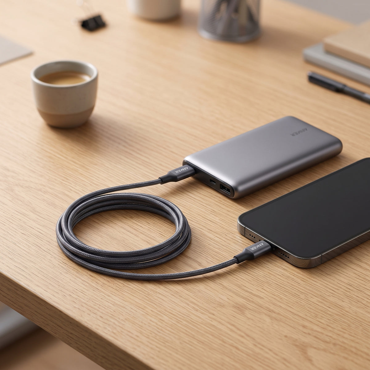 كابل Anker 322 USB-C إلى Lightning بطول 3 أقدام – كابل مضفر للشحن السريع ومزامنة البيانات
