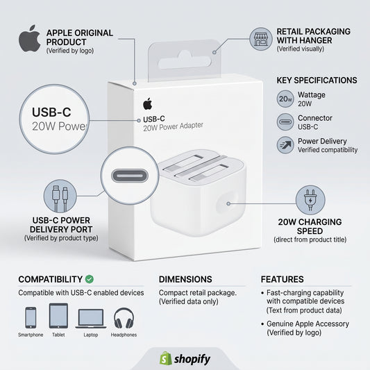 Apple 20W USB-C Power Adapter โ UK 3-Pin Fast Charging Wall Charger