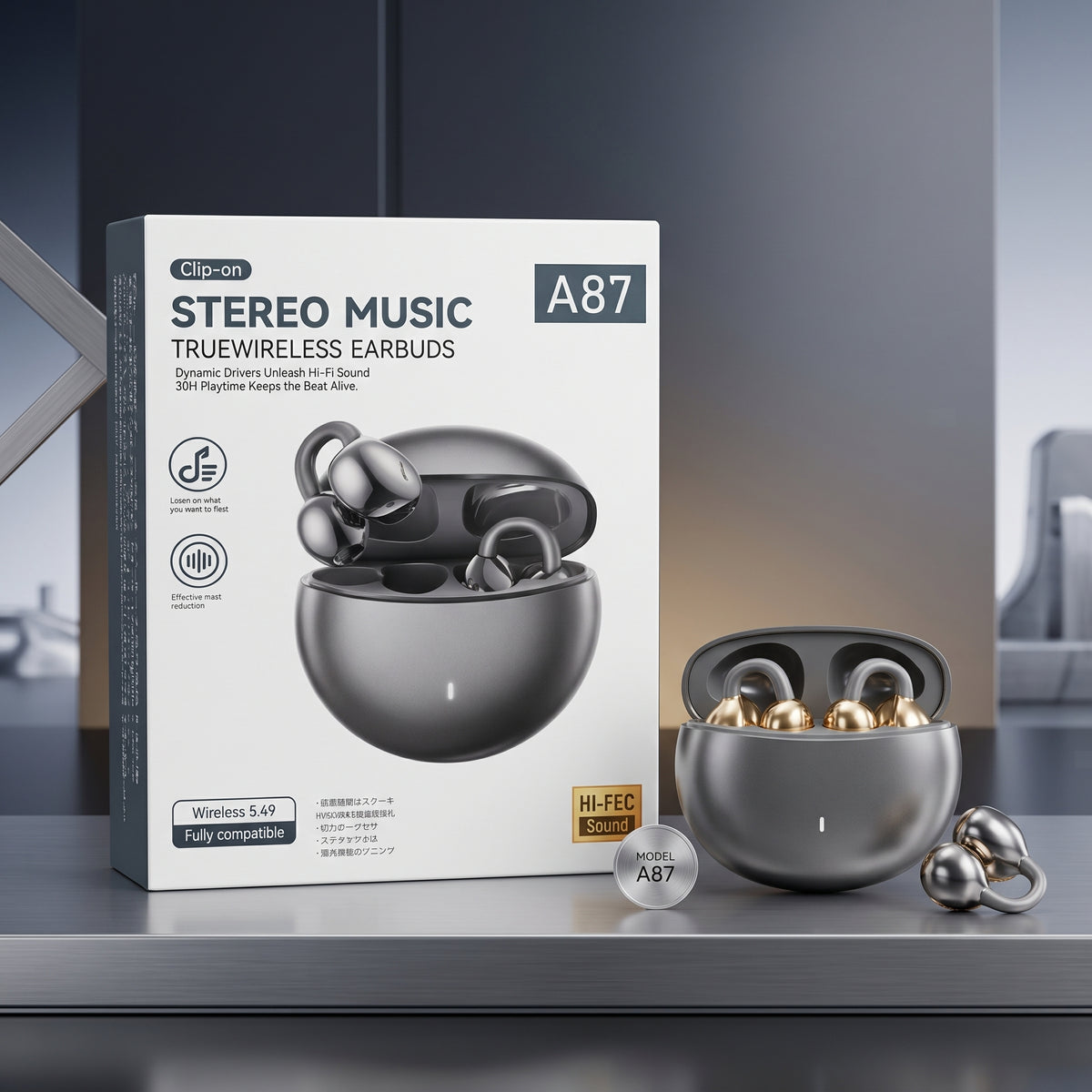 Q87 / A87 Clip-On Wireless Earbuds โ Open-Ear Bluetooth 5.4 with 30H Playtime