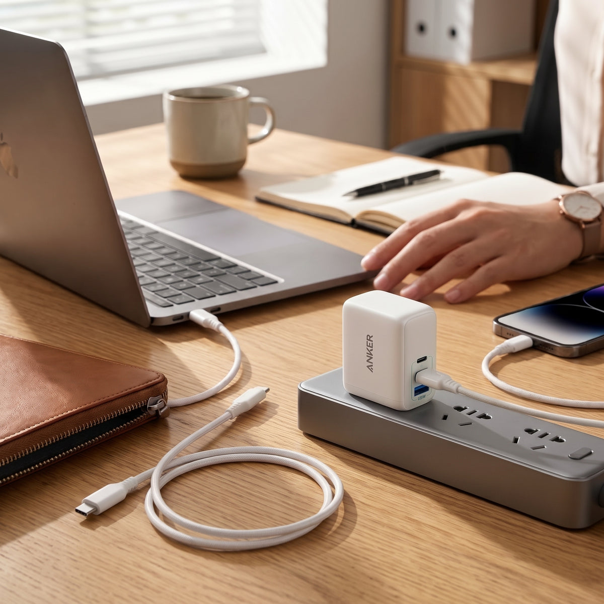 شاحن حائط Anker Select بقوة 20 واط ومنفذين مع كابل USB-C بطول 5 أقدام – USB-C و USB-A
