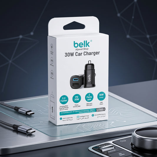 Belk 30W Dual Port Car Charger โ PD USB-C & USB-A Fast Charging