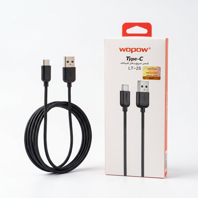 كابل شحن سريع ومزامنة بيانات Wopow LT-25 من USB إلى Type-C – أسود