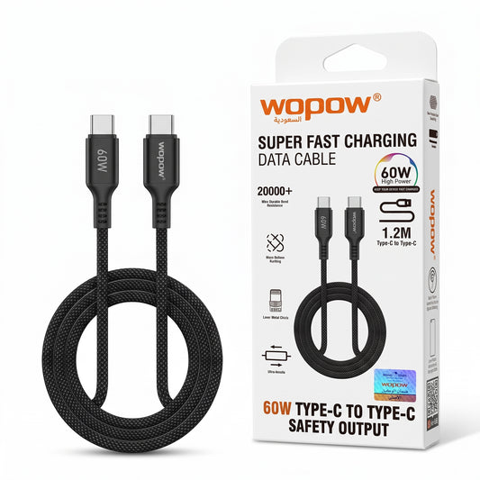 Wopow Type-C to Type-C 60W Fast Charging Data Cable 1.2M – Laptop & Phone