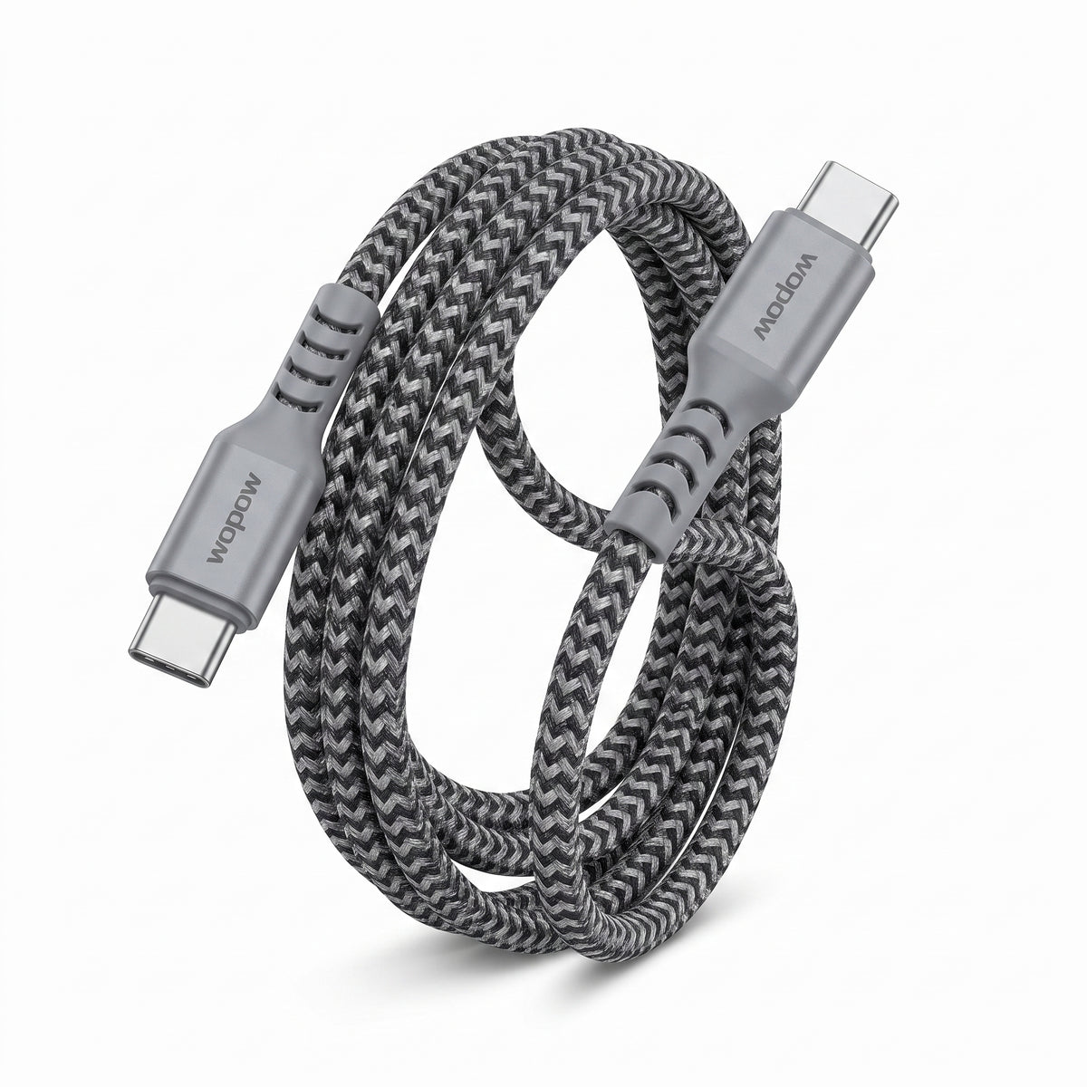 كابل شحن سريع جداً ونقل بيانات Wopow 65 واط بمنفذ USB-C إلى USB-C - طول 120 سم مغطى بجديلة
