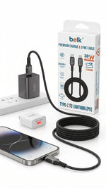 كابل شحن سريع بيلك USB-C إلى Lightning بتقنية PD بقدرة 30 واط – 120 سم، مغطى بطبقة قماشية