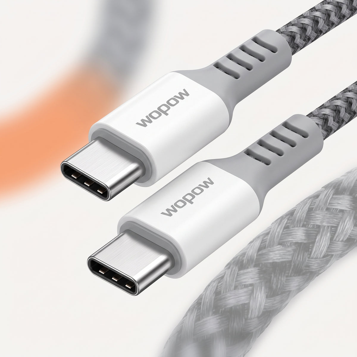 كابل شحن سريع جداً ونقل بيانات Wopow 65 واط بمنفذ USB-C إلى USB-C - طول 120 سم مغطى بجديلة