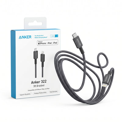 كابل Anker 322 USB-C إلى Lightning بطول 3 أقدام – كابل مضفر للشحن السريع ومزامنة البيانات