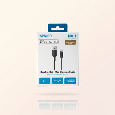 كابل Anker USB-A إلى Lightning بطول 3 أقدام - كابل فائق المتانة للشحن السريع ومزامنة البيانات