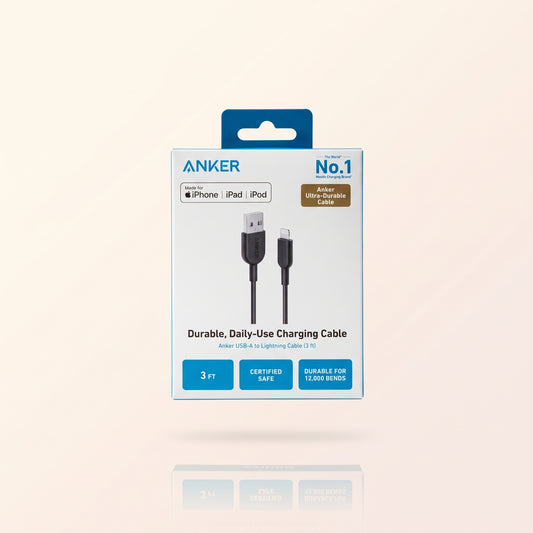 كابل Anker USB-A إلى Lightning بطول 3 أقدام - كابل فائق المتانة للشحن السريع ومزامنة البيانات