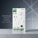 Maketop MK M23 Type-C Wired Earphones with Mic – White, Deep Bass