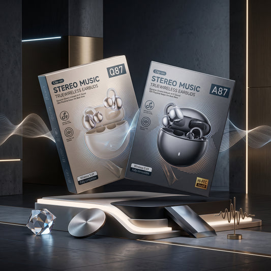 Q87 / A87 Clip-On Wireless Earbuds – Open-Ear Bluetooth 5.4 with 30H Playtime