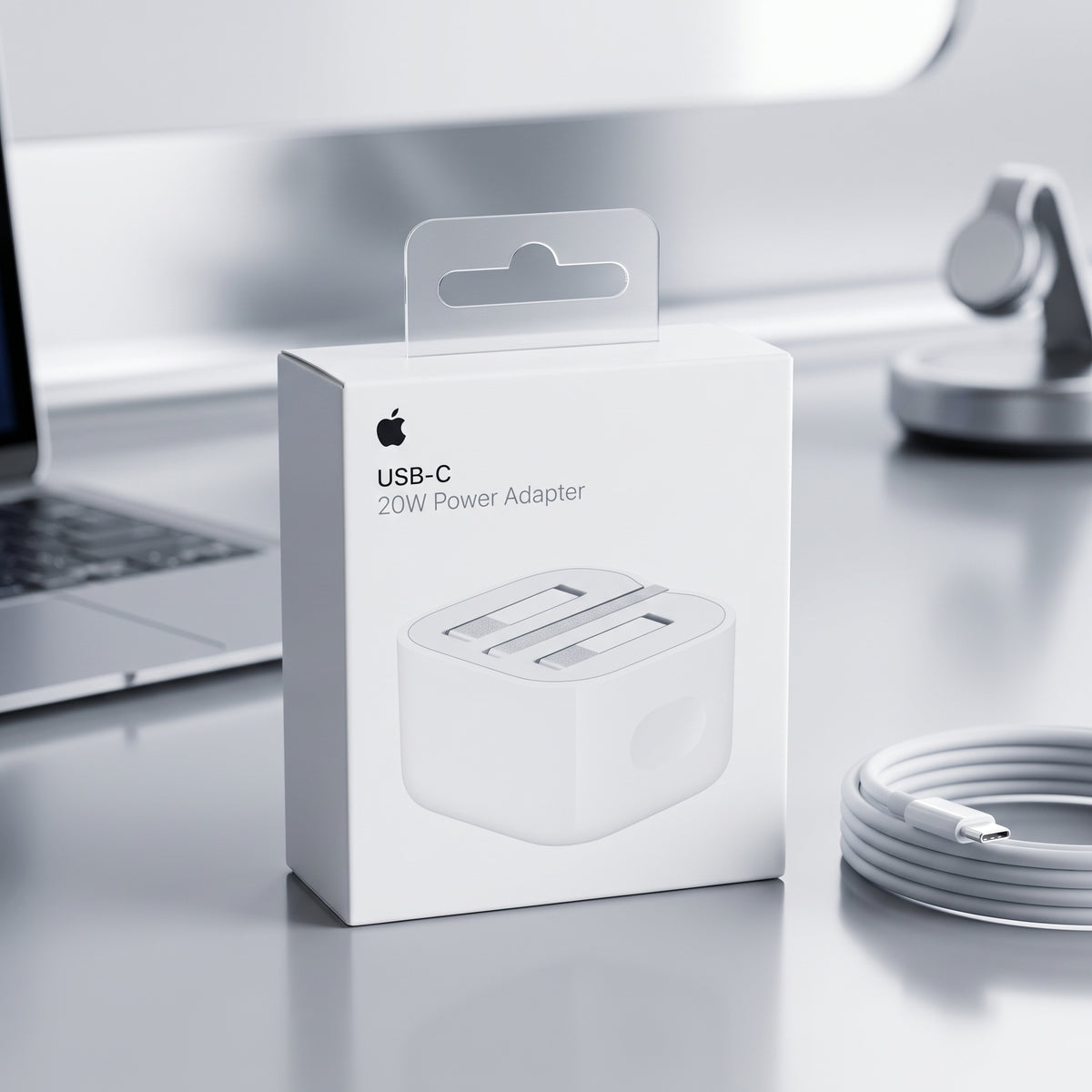 محول طاقة USB-C بقدرة 20 واط من Apple – شاحن حائط سريع الشحن بمنفذ ثلاثي (UK)