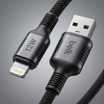 كابل شحن ومزامنة سريع Belk USB-A إلى Lightning بقدرة 12 وات – طول 120 سم مضفر