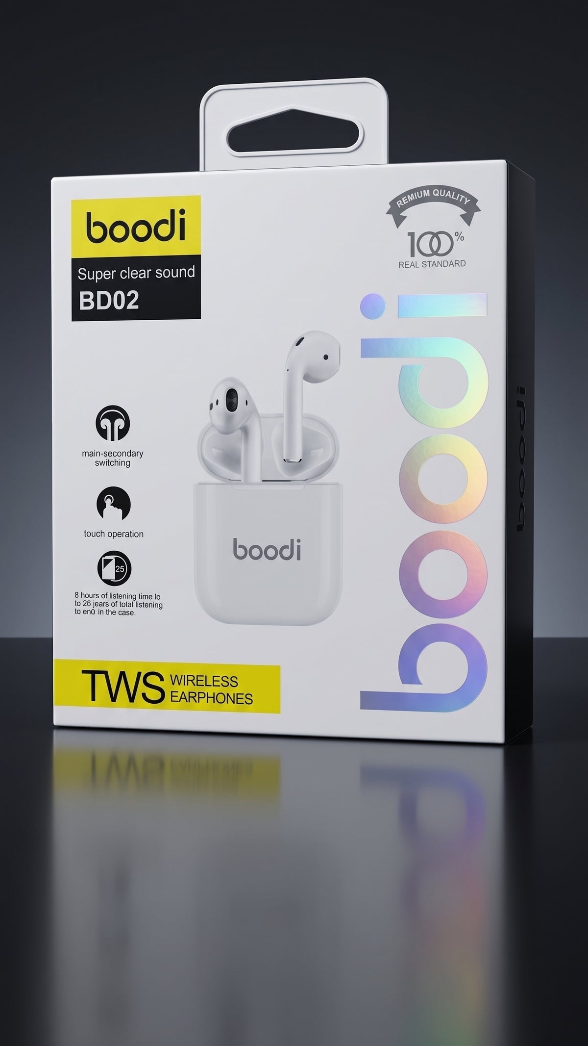 سماعات أذن لاسلكية Boodi BD02 TWS – سماعات أذن بلوتوث تعمل باللمس مع علبة شحن