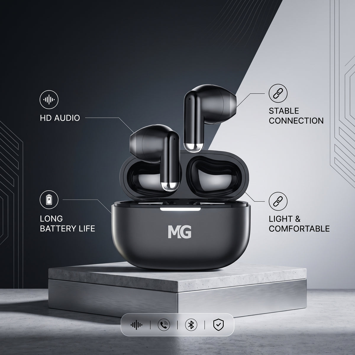 MG True Wireless Earbuds TWS Bluetooth with Mic – HD Stereo Sound