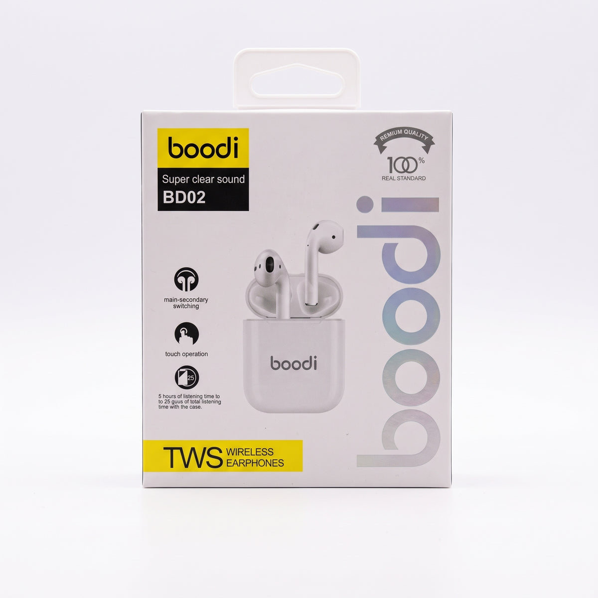 سماعات أذن لاسلكية Boodi BD02 TWS – سماعات أذن بلوتوث تعمل باللمس مع علبة شحن