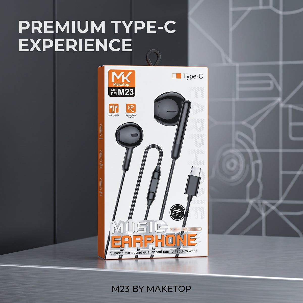 Maketop MK M23 Type-C Wired Earphones with Mic – Deep Bass