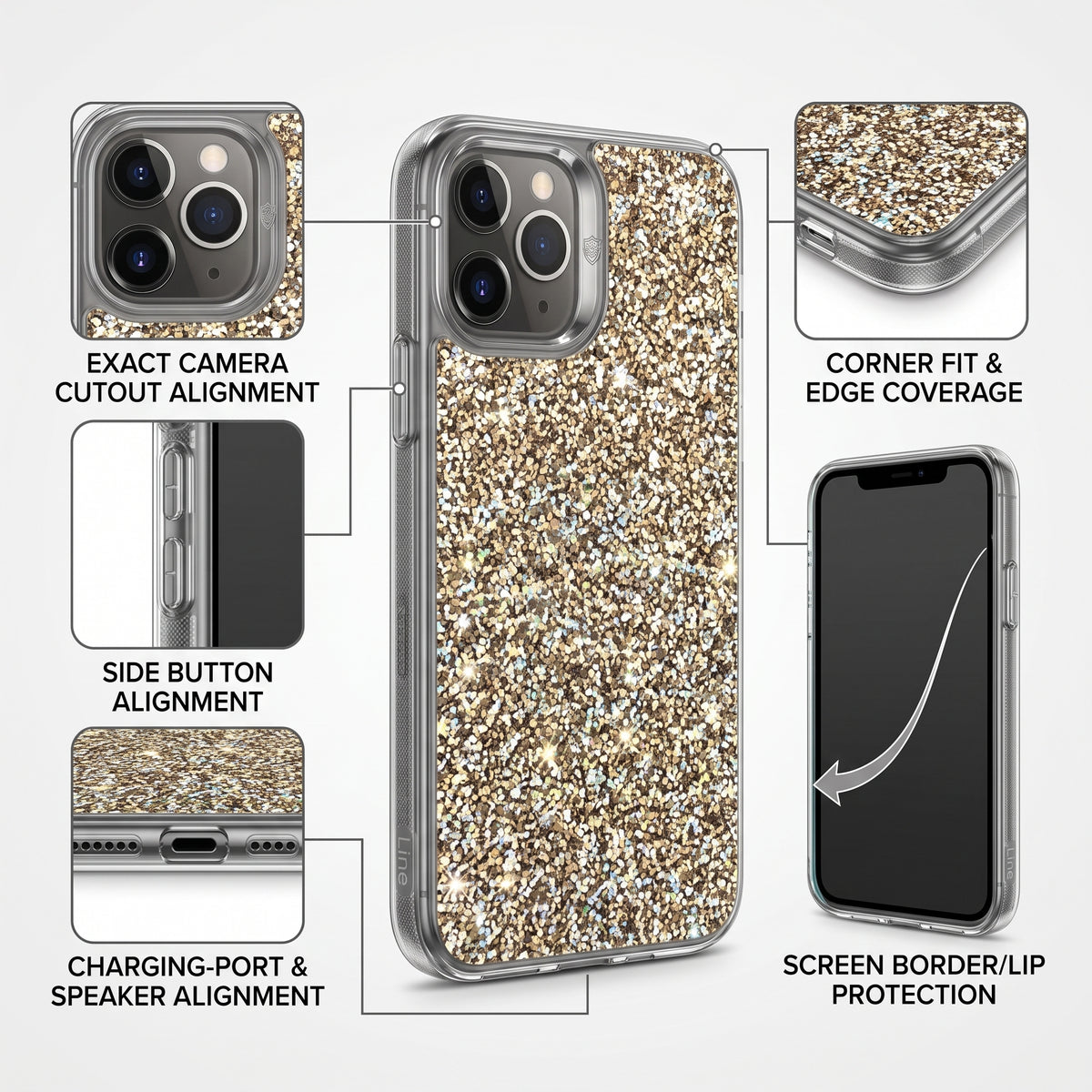 جراب Line Luxury Glitter Bling لهاتف iPhone 11 Pro – غطاء كريستالي لامع ومضاد للصدمات
