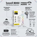 سماعات أذن لاسلكية Boodi BD02 TWS – سماعات أذن بلوتوث تعمل باللمس مع علبة شحن