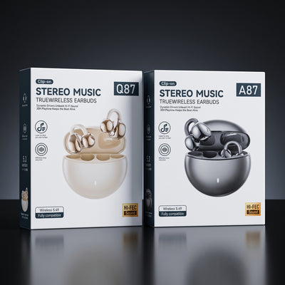 Q87 / A87 Clip-On Wireless Earbuds – Open-Ear Bluetooth 5.4 with 30H Playtime