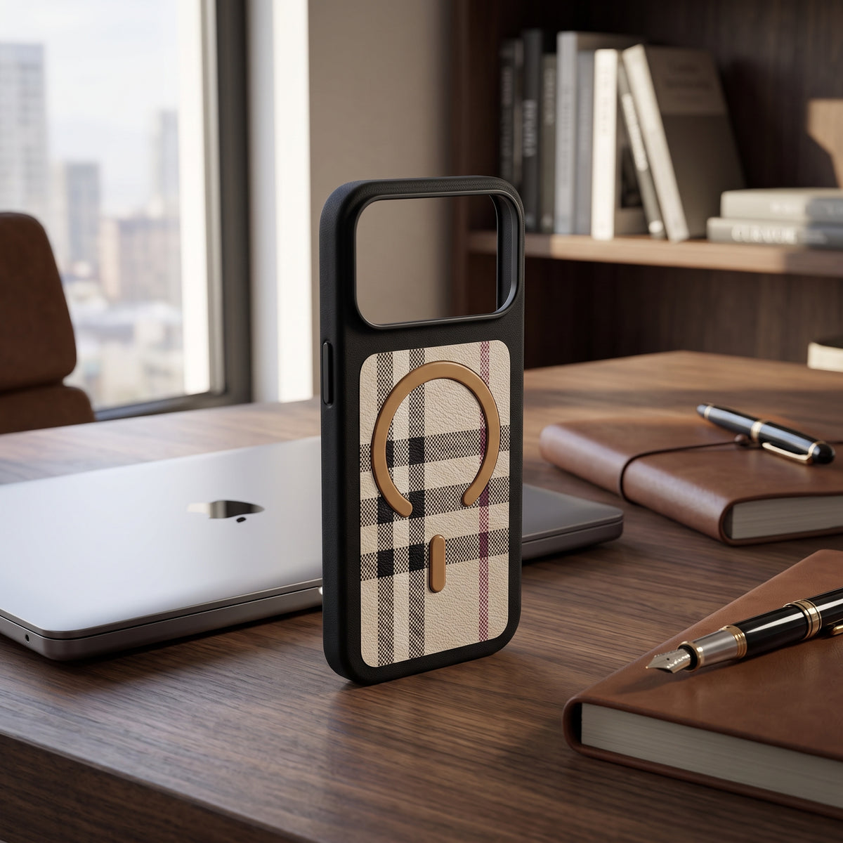 غطاء حماية فاخر بنقشة مربعات متوافق مع تقنية MagSafe لهاتف iPhone 17 Pro Max – تصميم نحيف وواقي