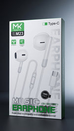 Maketop MK M23 Type-C Wired Earphones with Mic – White, Deep Bass