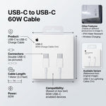 كابل شحن USB-C بقدرة 60 واط من Apple بطول 1 متر – كابل شحن سريع USB-C إلى USB-C