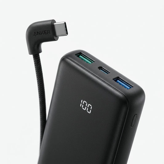 شاحن أنكر زولو المتنقل بسعة 20,000 مللي أمبير وقوة 22.5 واط – كابل USB-C مدمج بزاوية 90 درجة