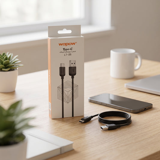 Wopow LT-25 USB to Type-C Fast Charging & Data Sync Cable – Black